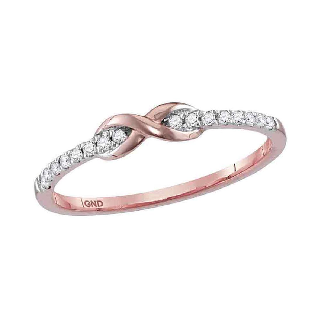 0.11 CTW Diamond Infinity Knot Stackable Ring 10KT Rose: REF-13Y4X- SKU: GD117822 ---- 0.11 CTW Diamond Infinity Knot Stackable Ring 10KT Rose Gold Manufacturer's Suggested Retail Price: $530.00 Mainstone Type: Diamond @ 0.11ct Mainstone Color: H-I Mainston