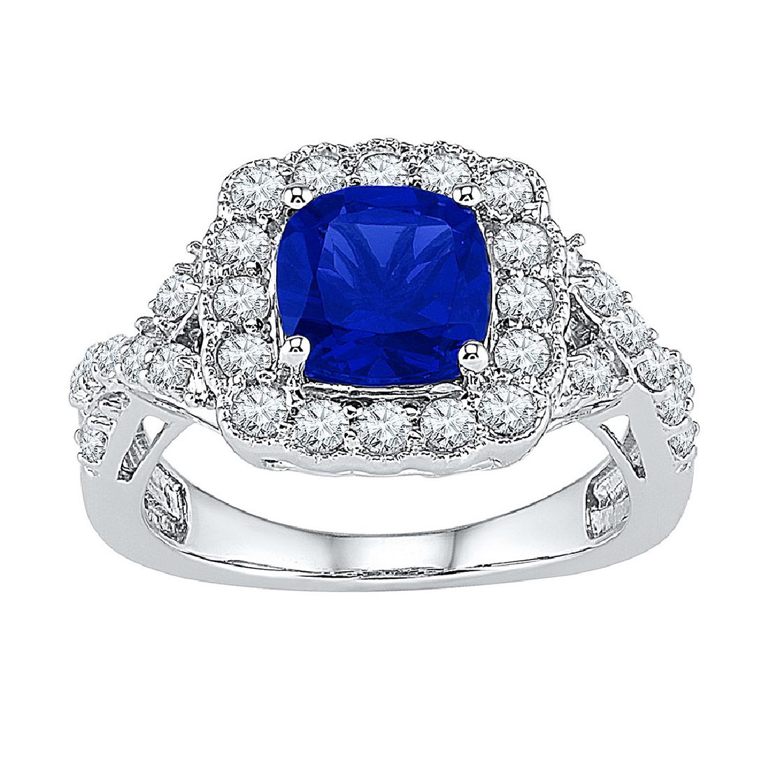 3.75 CTW Princess Created Blue Sapphire Solitaire Ring: REF-32W9K- SKU: GD107061 ---- 3.75 CTW Princess Created Blue Sapphire Solitaire Ring 10KT White Gold Manufacturer's Suggested Retail Price: $1290.00 Mainstone Type: Created Blue Sapphire @ 2.75ct Main