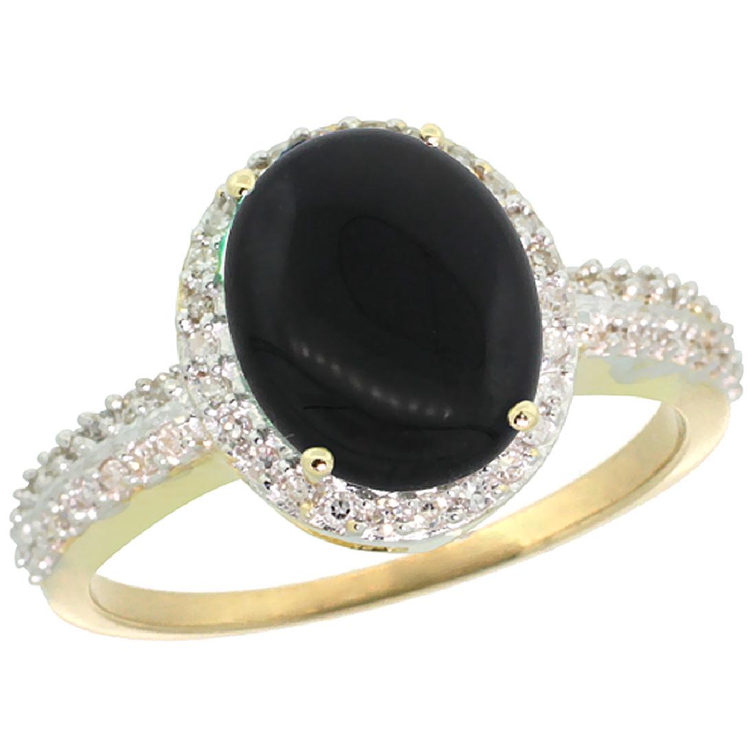 Natural 2.56 ctw Onyx & Diamond Engagement Ring 10K: REF-30K5R ---- SKU:SC-CY917138 ---- Manufacturer's Suggested Retail Price - $1000.00 ---- Natural 2.56 ctw Onyx & Diamond Engagement Ring 10K Yellow GoldGemstone: Natural Oval-shape Onyx @ 2.4 ctwDiam