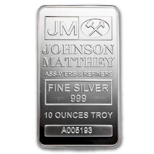 Genuine 10 oz 0.999 Fine Silver Bar - Johnson Matthey: SKU: 82900 - One piece Genuine 10 oz 0.999 Fine Silver Bar - Johnson Matthey