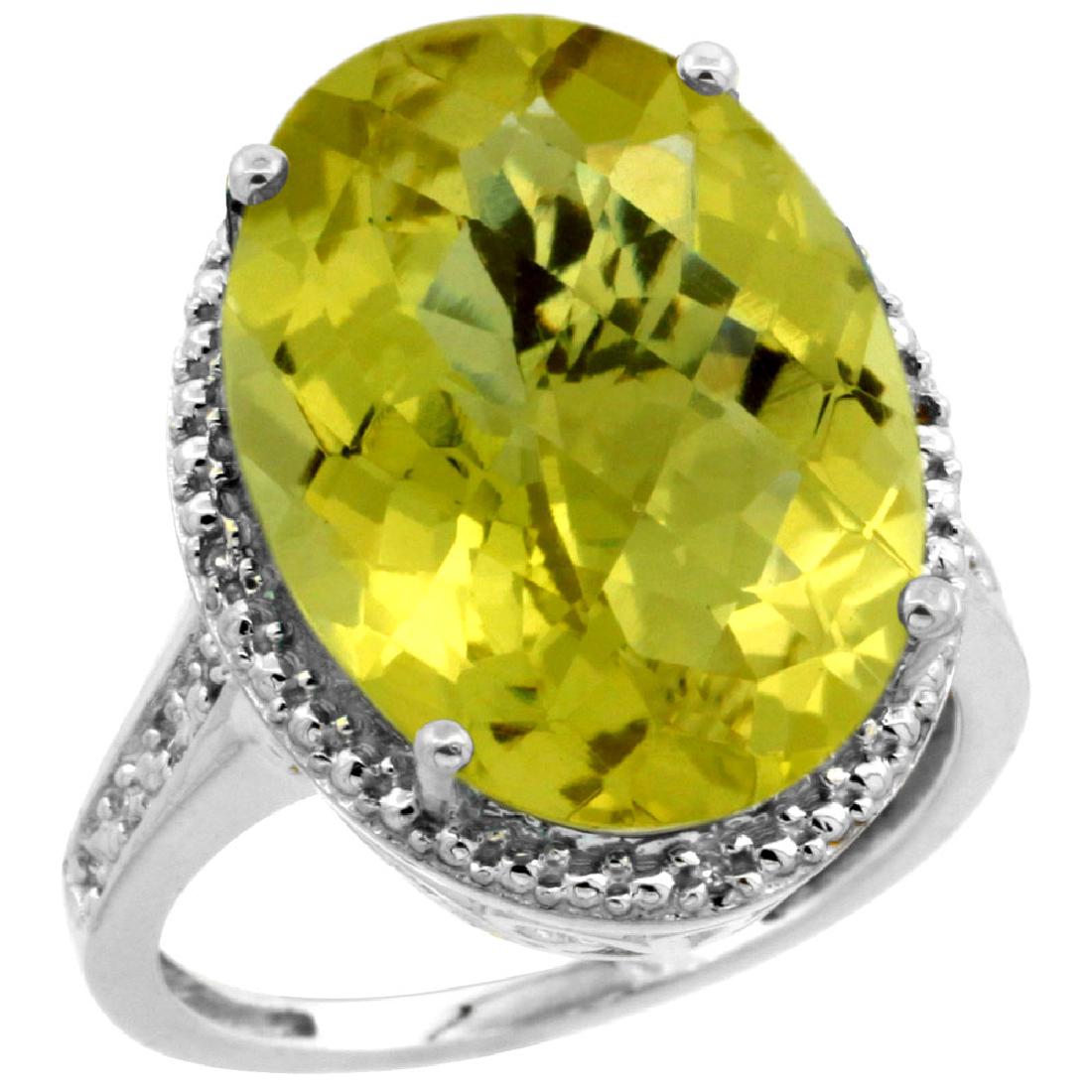 Natural 13.6 ctw Lemon-quartz & Diamond Engagement Ring: REF-68V4F ---- SKU:SC-CW427108 ---- Manufacturer's Suggested Retail Price - $2100.00 ---- Natural 13.6 ctw Lemon-quartz & Diamond Engagement Ring 14K White Gold Gemstone: Natural Oval-shape Lemon-quar