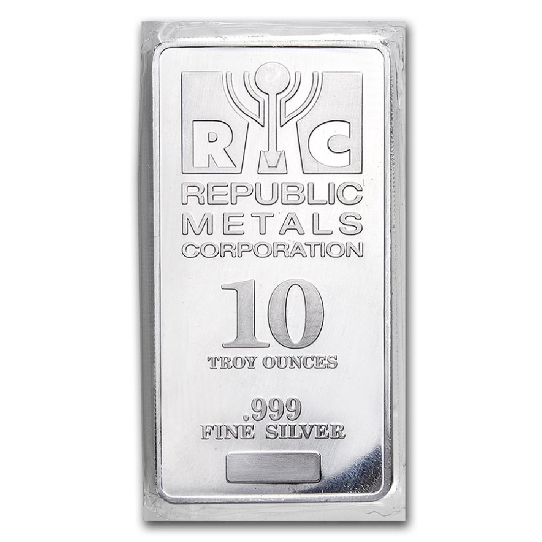 Genuine 10 oz 0.999 Fine Silver Bar - Republic Metals: SKU: 89181 - One piece Genuine 10 oz 0.999 Fine Silver Bar - Republic Metals Corp