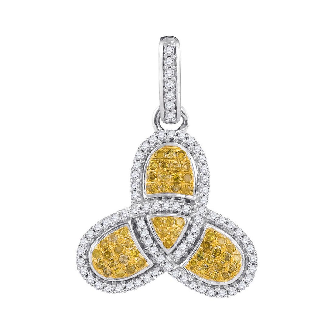 0.40 CTW Yellow Color Diamond Trefoil Cluster Pendant: REF-30H2M- SKU: GD99328 ---- 0.40 CTW Yellow Color Diamond Trefoil Cluster Pendant 10KT White Gold Manufacturer's Suggested Retail Price: $1180.00 Mainstone Type: Colored Yellow Diamond @ 0.20ct Mains