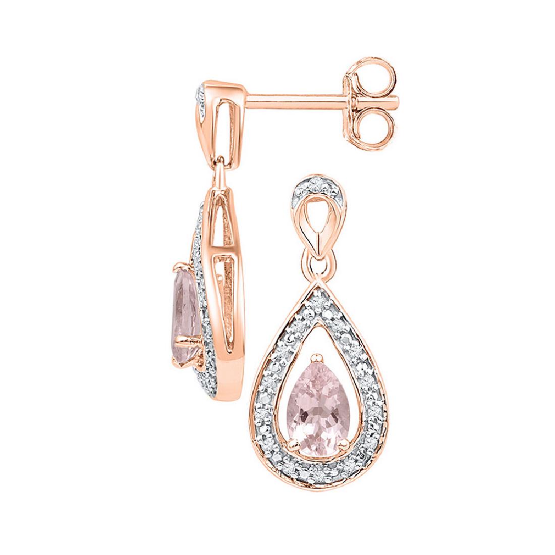 0.48 CTW Pear Created Morganite Diamond Dangle Earrings: REF-25N4F- SKU: GD101082 ---- 0.48 CTW Pear Created Morganite Diamond Dangle Earrings 10KT Rose Gold Manufacturer's Suggested Retail Price: $1000.00 Mainstone Type: Created Morganite @ 0.38ct Mainston