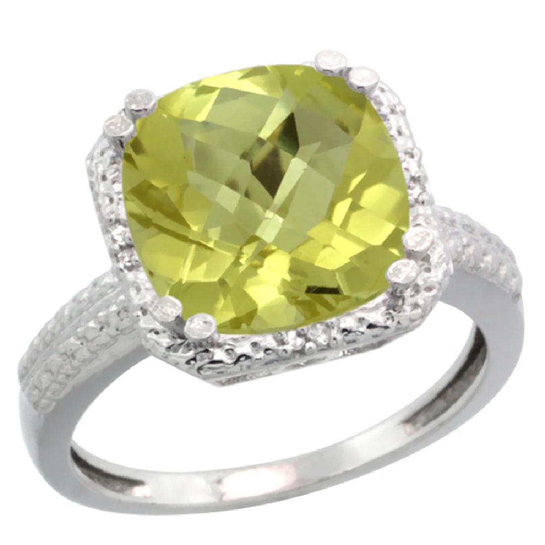 Natural 5.96 ctw Lemon-quartz & Diamond Engagement Ring: REF-30H2W ---- SKU:SC-CW927145 ---- Manufacturer's Suggested Retail Price - $1000.00 ---- Natural 5.96 ctw Lemon-quartz & Diamond Engagement Ring 10K White Gold Gemstone: Natural cushion-cut Lemon-qua