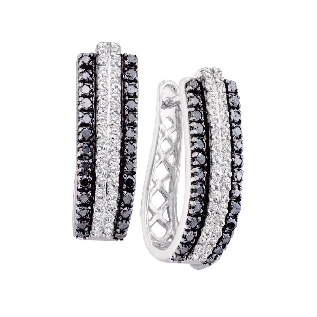 1 CTW Black Color Diamond Triple Row Vertical Hoop: REF-75K2W- SKU: GD51612 ---- 1 CTW Black Color Diamond Triple Row Vertical Hoop Earrings 14KT White Gold Manufacturer's Suggested Retail Price: $2940.00 Mainstone Type: Colored Black Diamond @ 0.60ct 