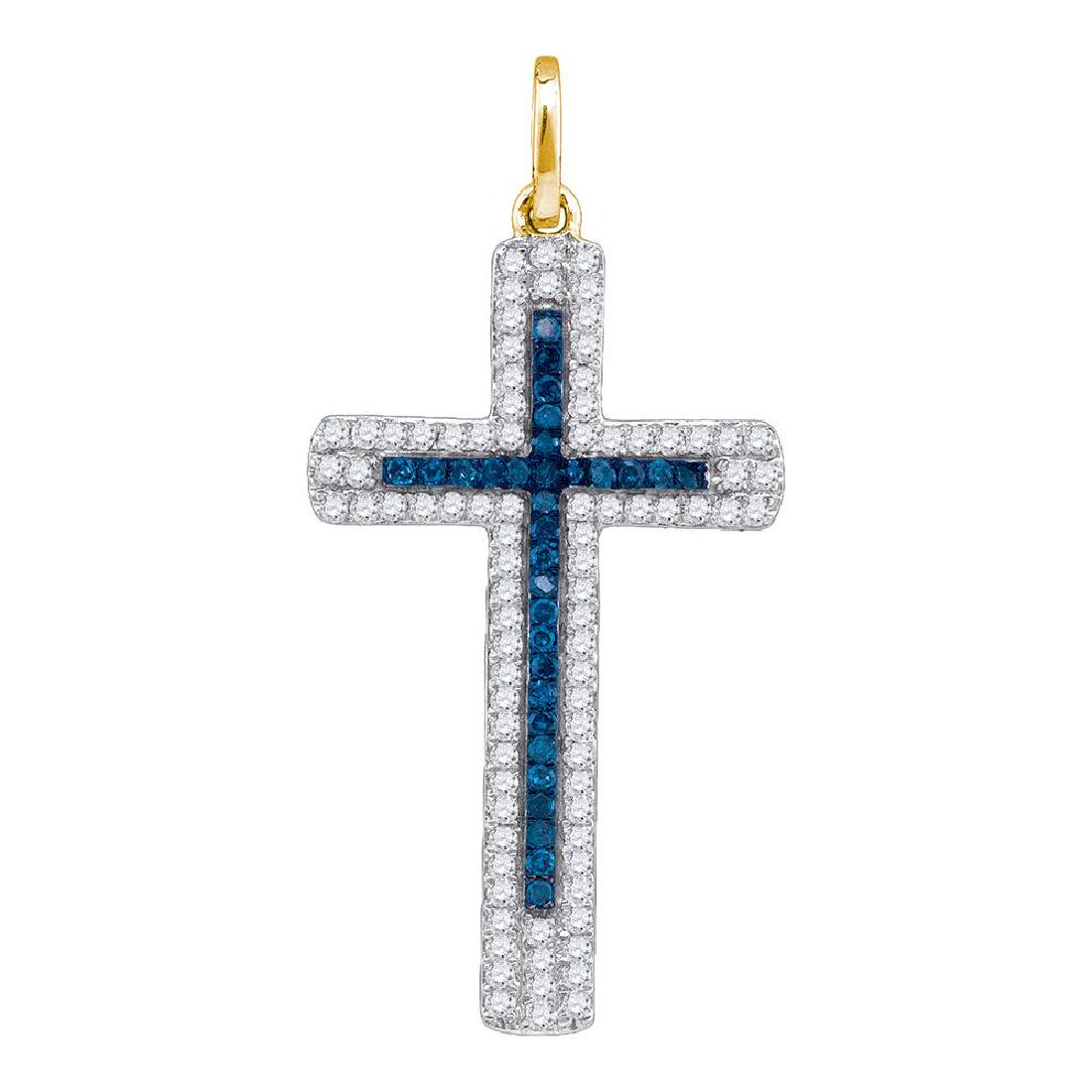 0.23 CTW Blue Color Diamond Cross Pendant 10KT Yellow: REF-14X9Y- SKU: GD82153 ---- 0.23 CTW Blue Color Diamond Cross Pendant 10KT Yellow Gold Manufacturer's Suggested Retail Price: $590.00 Mainstone Type: Colored Blue Diamond @ 0.10ct Mainstone Color: Bl