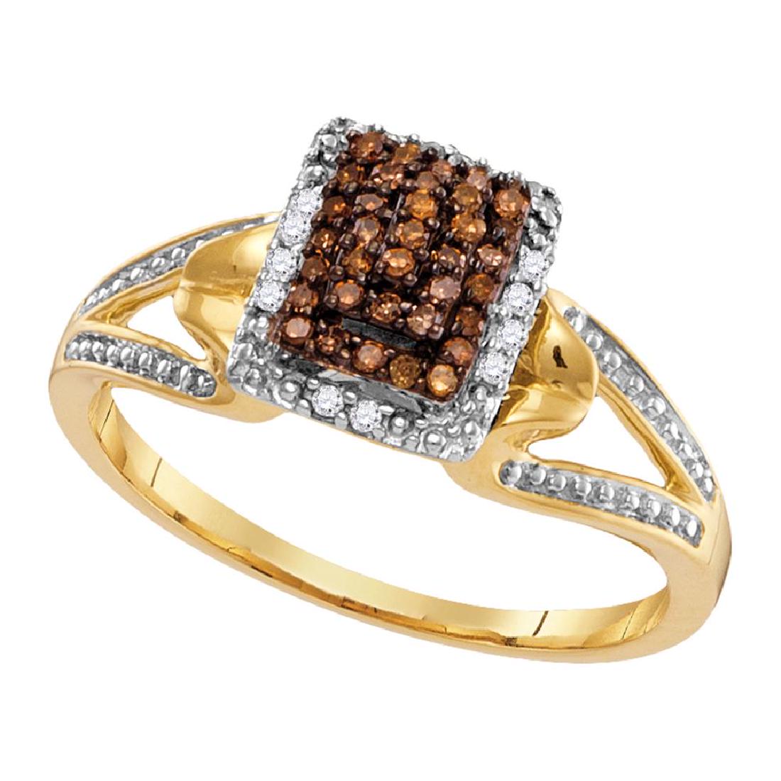 0.15 CTW Cognac-brown Color Diamond Cluster Ring 10KT: REF-18M2H- SKU: GD70912 ---- 0.15 CTW Cognac-brown Color Diamond Cluster Ring 10KT Yellow Gold Manufacturer's Suggested Retail Price: $710.00 Mainstone Type: Colored Brown Diamond @ 0.07ct Mainstone C