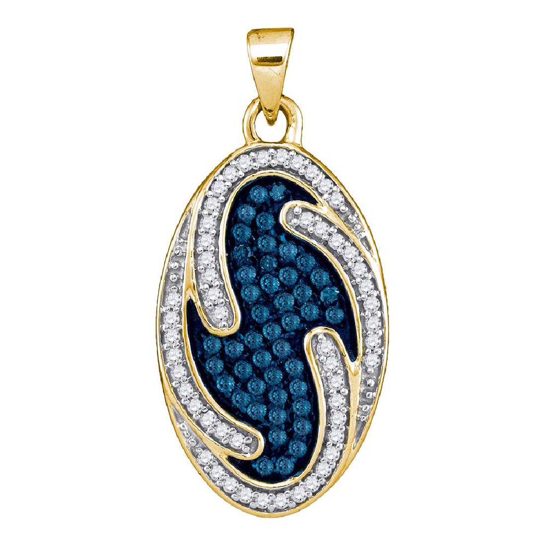 0.50 CTW Blue Color Diamond Oval Wave Pendant 10KT: REF-26F9N- SKU: GD88683 ---- 0.50 CTWBlue Color Diamond Oval Wave Pendant 10KT Yellow Gold Manufacturer's Suggested Retail Price: $1060.00 Mainstone Type: Colored Blue Diamond @ 0.22ct Mainstone Color