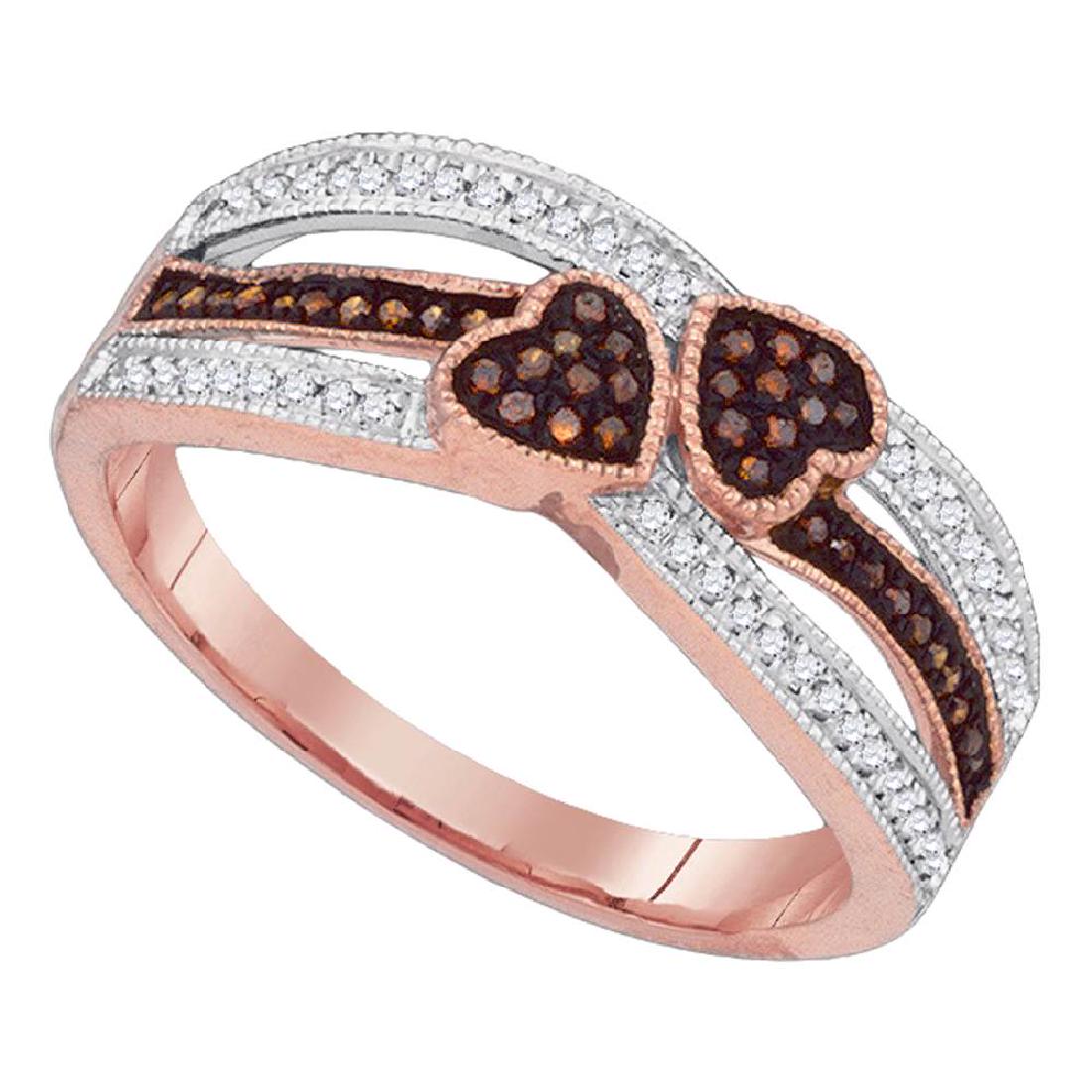 0.20 CTW Red Color Diamond Double Heart Love Ring 10KT: REF-30W2K- SKU: GD88361 ---- 0.20 CTW Red Color Diamond Double Heart Love Ring 10KT Rose Gold Manufacturer's Suggested Retail Price: $1180.00 Mainstone Type: Colored Red Diamond @ 0.11ct Mainstone Col