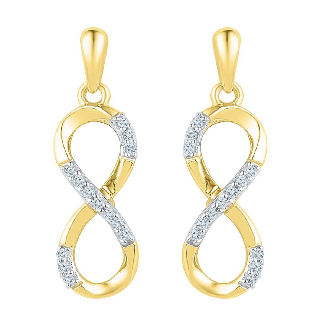 0.10 CTW Diamond Infinity Dangle Screwback Earrings: REF-14Y9X- SKU: GD97524 ---- 0.10 CTW Diamond Infinity Dangle Screwback Earrings 10KT Yellow Gold Manufacturer's Suggested Retail Price: $590.00 Mainstone Type: Diamond @ 0.10ct Mainstone Color: H-I M