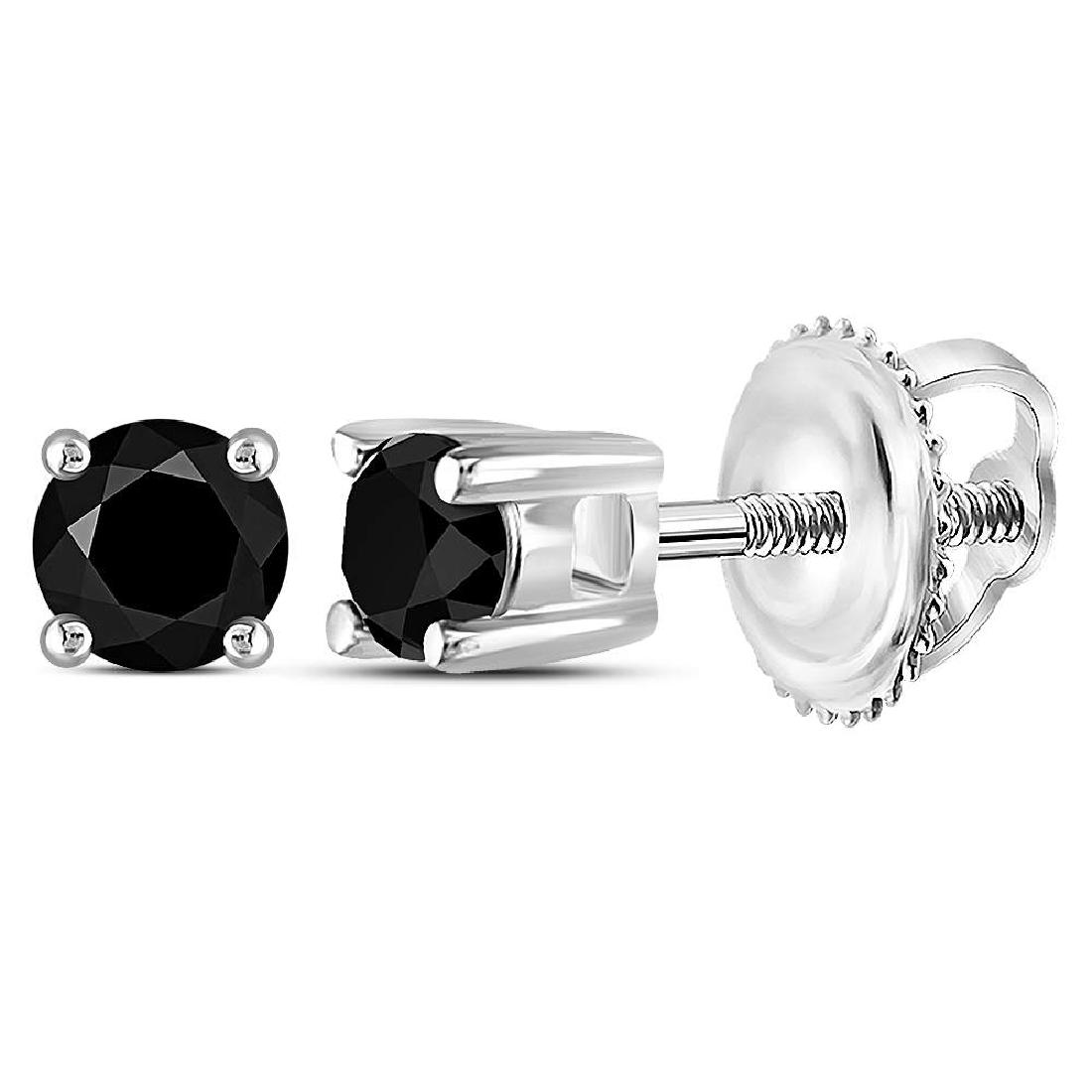 0.25 CTW Black Color Diamond Solitaire Earrings 14KT: REF-10H5M- SKU: GD60613 ---- 0.25 CTW Black Color Diamond Solitaire Earrings 14KT White Gold Manufacturer's Suggested Retail Price: $410.00 Mainstone Type: Colored Black Diamond @ 0.25ct Mainstone Col