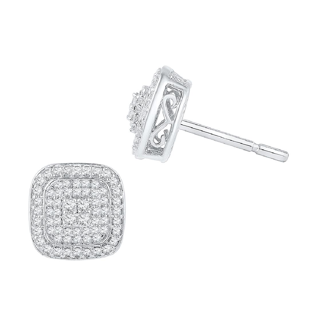 0.60 CTW Diamond Cluster Square Screwback Earrings 10KT: REF-44Y9X- SKU: GD97543 ---- 0.60 CTWDiamond Cluster Square Screwback Earrings 10KT White Gold Manufacturer's Suggested Retail Price: $1760.00 Mainstone Type: Diamond @ 0.60ct Mainstone Color: I-J Mai