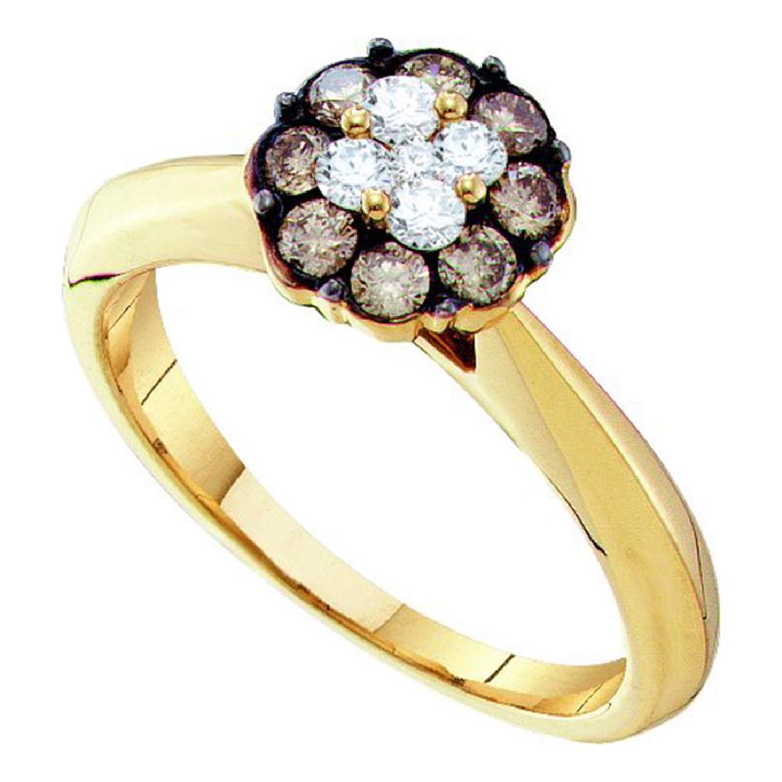 0.51 CTW Cognac-brown Color Diamond Cluster Bridal Ring: REF-49X5Y- SKU: GD53296 ---- 0.51 CTW Cognac-brown Color Diamond Cluster Bridal Ring 14KT Yellow Gold Manufacturer's Suggested Retail Price: $1940.00 Mainstone Type: Colored Brown Diamond @ 0.35ct Mai