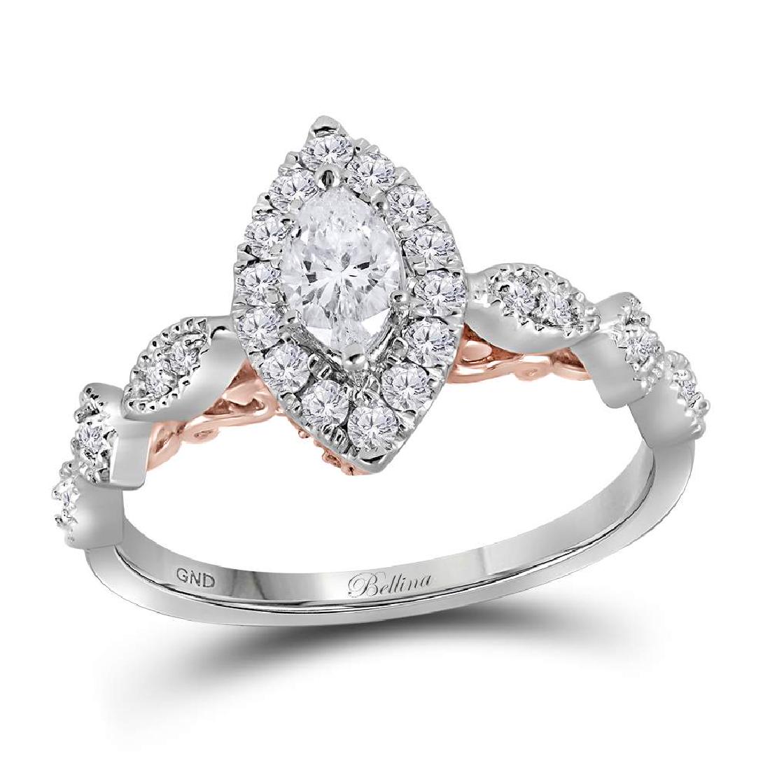 0.76 CTW Marquise Diamond Solitaire Bellina Bridal Ring: REF-120K2W- SKU: GD118433 ---- 0.76 CTW Marquise Diamond Solitaire Bellina Bridal Ring 14KT Two-tone Gold Manufacturer's Suggested Retail Price: $4710.00 Mainstone Type: Diamond @ 0.32ct Mainstone Col