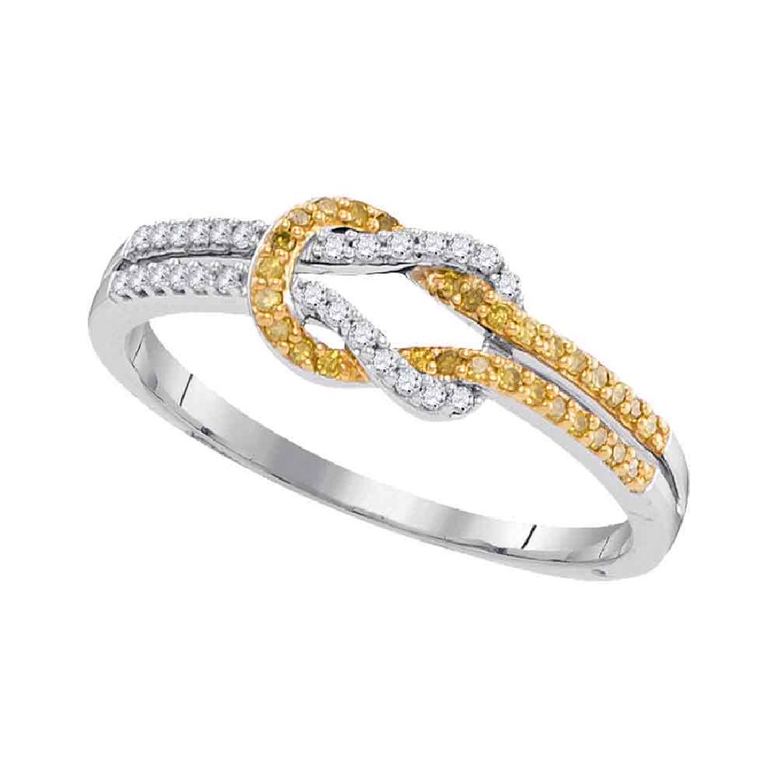 0.19 CTW Yellow Color Diamond Knot Lasso Ring 10KT: REF-19N4F- SKU: GD99345 ---- 0.19 CTW Yellow Color Diamond Knot Lasso Ring 10KT White Gold Manufacturer's Suggested Retail Price: $760.00 Mainstone Type: Colored Yellow Diamond @ 0.10ct Mainstone Colo