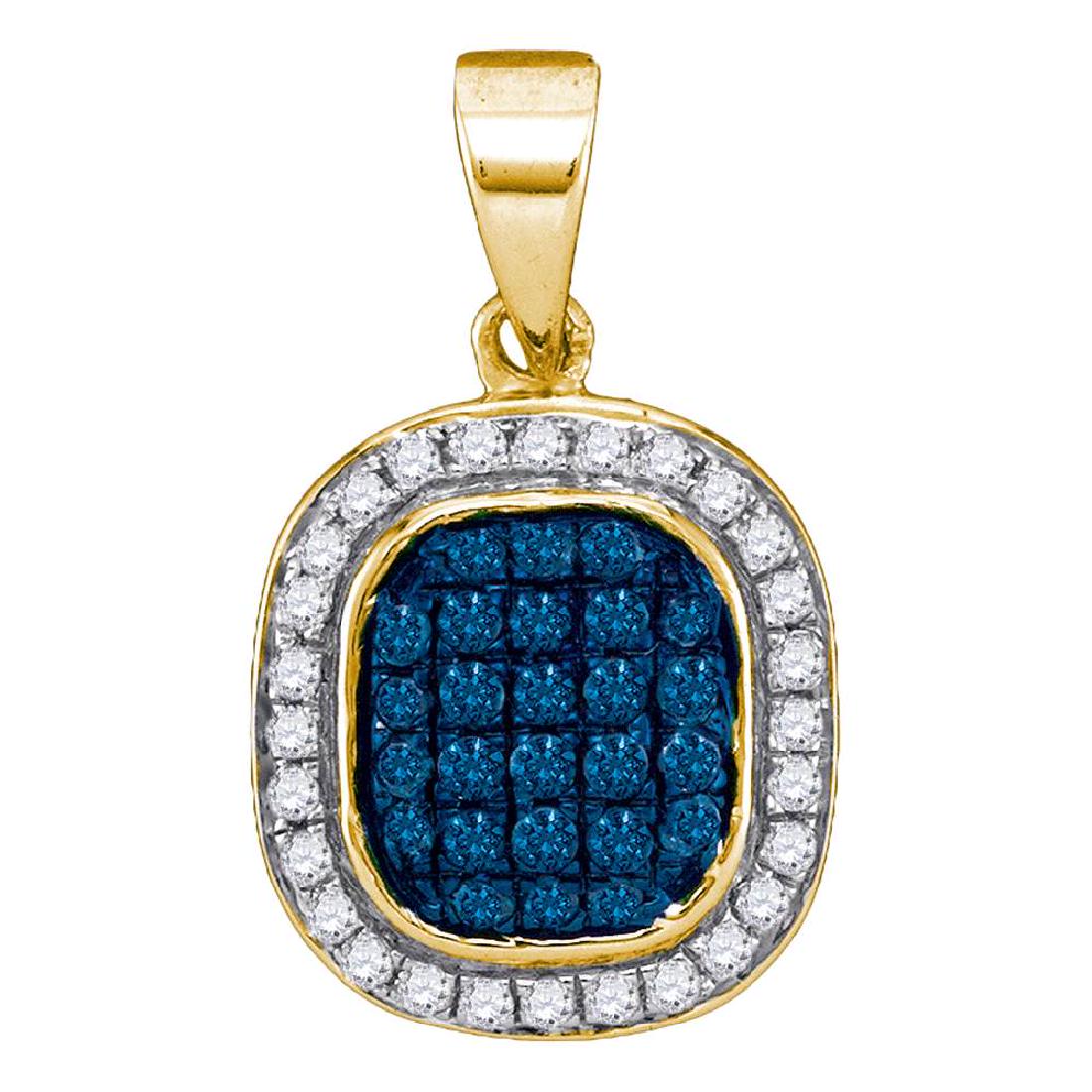 0.25 CTW Blue Color Diamond Oval Cluster Pendant 10KT: REF-14F9N- SKU: GD88916 ---- 0.25 CTW Blue Color Diamond Oval Cluster Pendant 10KT Yellow Gold Manufacturer's Suggested Retail Price: $590.00 Mainstone Type: Colored Blue Diamond @ 0.15ct Mainstone Co