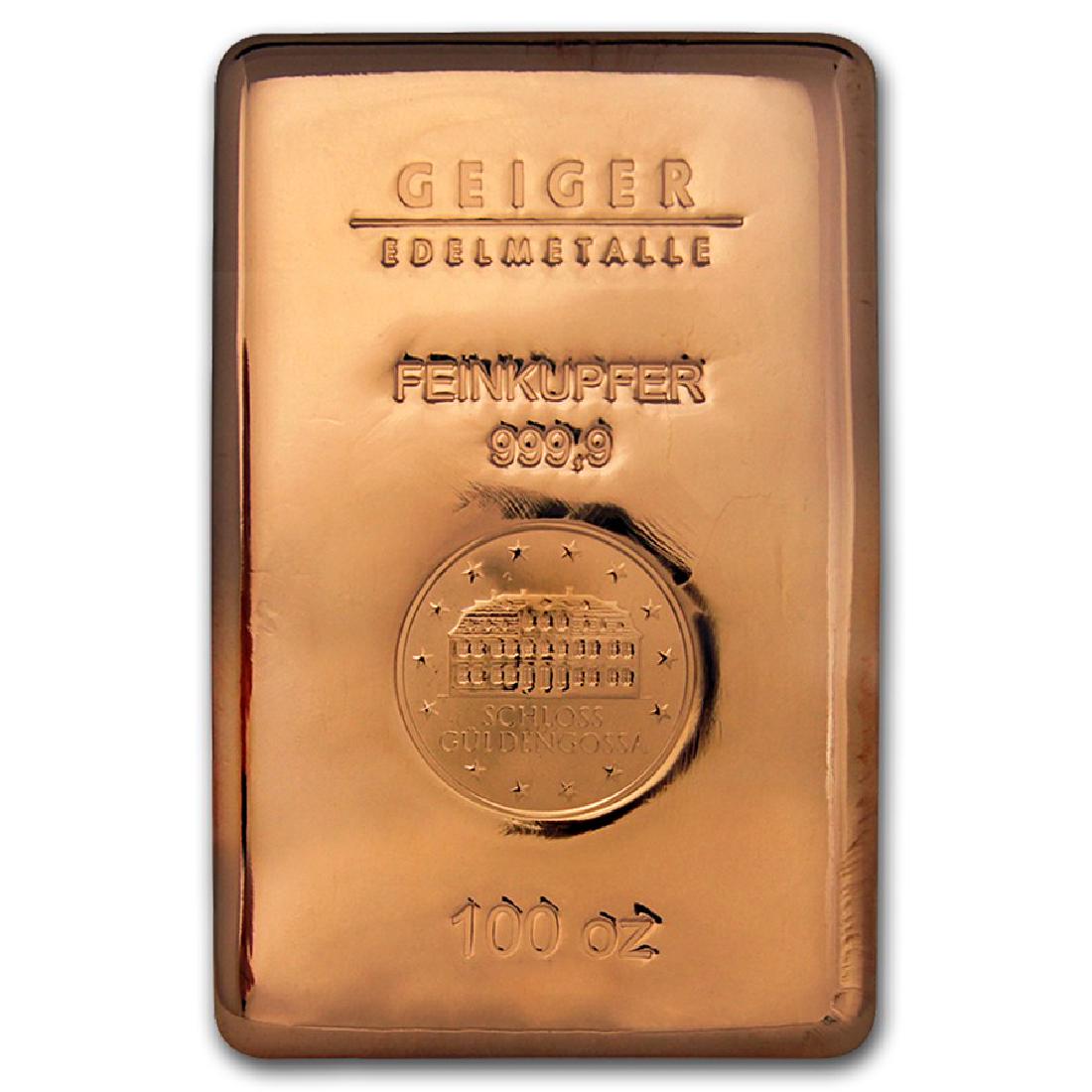Genuine 100 oz 0.9999 Fine Copper Bar - Geiger: SKU: 103964 - One piece Genuine 100 oz 0.9999 Fine Copper Bar - Geiger Edelmetalle