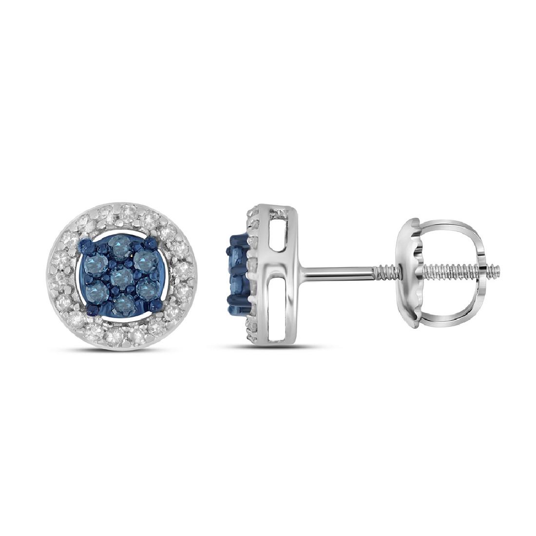 0.25 CTW Blue Color Diamond Cluster Stud Screwback: REF-18X7Y- SKU: GD65938 ---- 0.25 CTW Blue Color Diamond Cluster Stud Screwback Earrings 10KT White Gold Manufacturer's Suggested Retail Price: $740.00 Mainstone Type: Diamond @ 0.13ct Mainstone Color