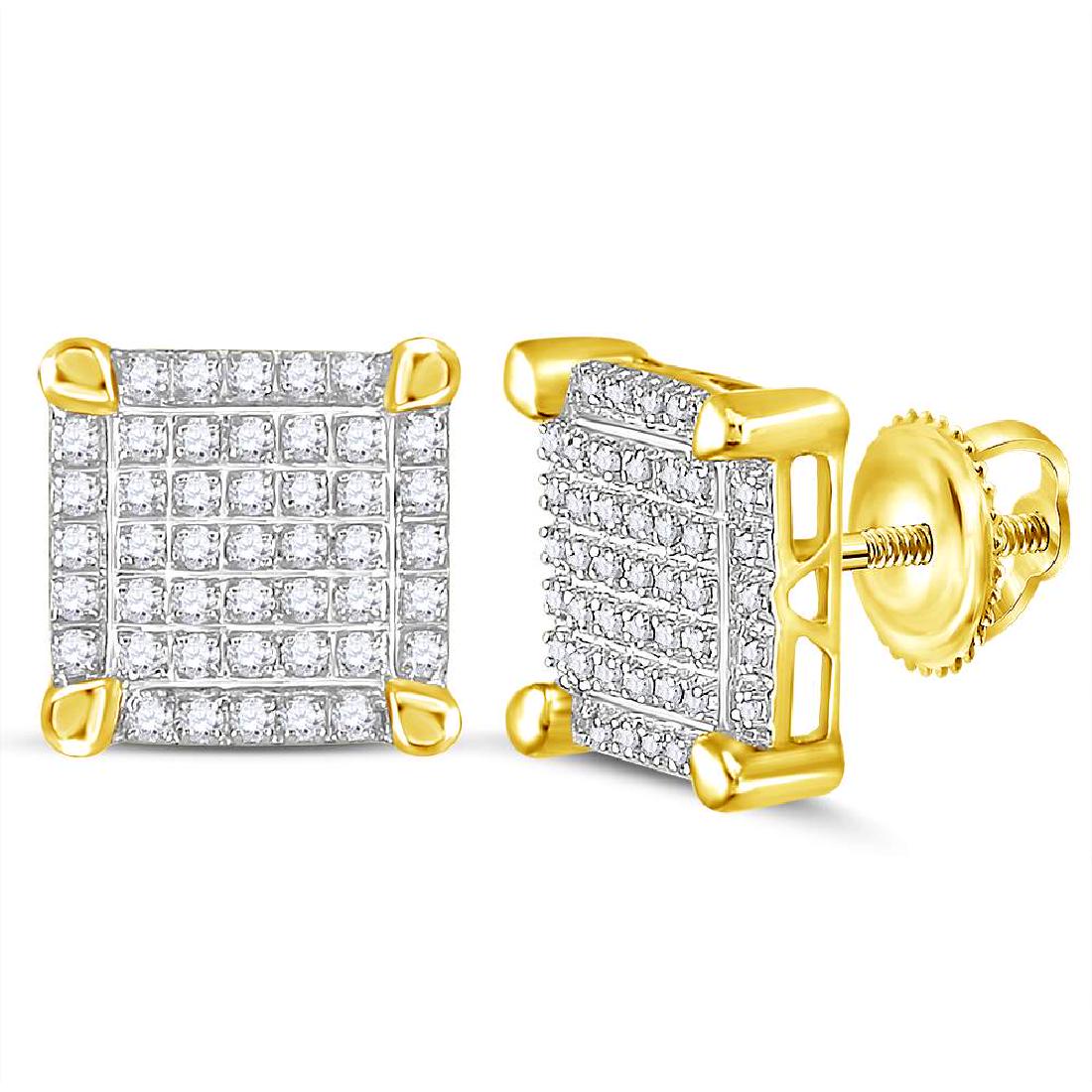0.25 CTW Mens Diamond Square Cluster Stud Earrings 10KT: REF-19X4Y- SKU: GD111226 ---- 0.25 CTW Mens Diamond Square Cluster Stud Earrings 10KT Yellow Gold Manufacturer's Suggested Retail Price: $760.00 Mainstone Type: Diamond @ 0.25ct Mainstone Color: J-K M