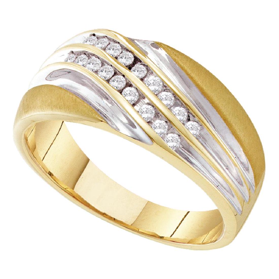 0.25 CTW Mens Channel-set Diamond Diagonal Double Row: REF-32Y9X- SKU: GD26573 ---- 0.25 CTW Mens Channel-set Diamond Diagonal Double Row Ring 10KT Yellow Two-tone Gold Manufacturer's Suggested Retail Price: $1290.00 Mainstone Type: Diamond @ 0.25ct Mains