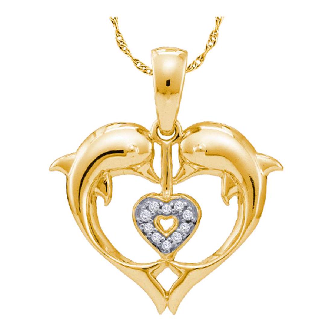 0.03 CTW Diamond Double Dolphin Heart Pendant 10KT: REF-10N5F- SKU: GD55753 ---- 0.03 CTW Diamond Double Dolphin Heart Pendant 10KT Yellow Gold Manufacturer's Suggested Retail Price: $410.00 Mainstone Type: Diamond @ 0.03ct Mainstone Color: J-K Mainsto