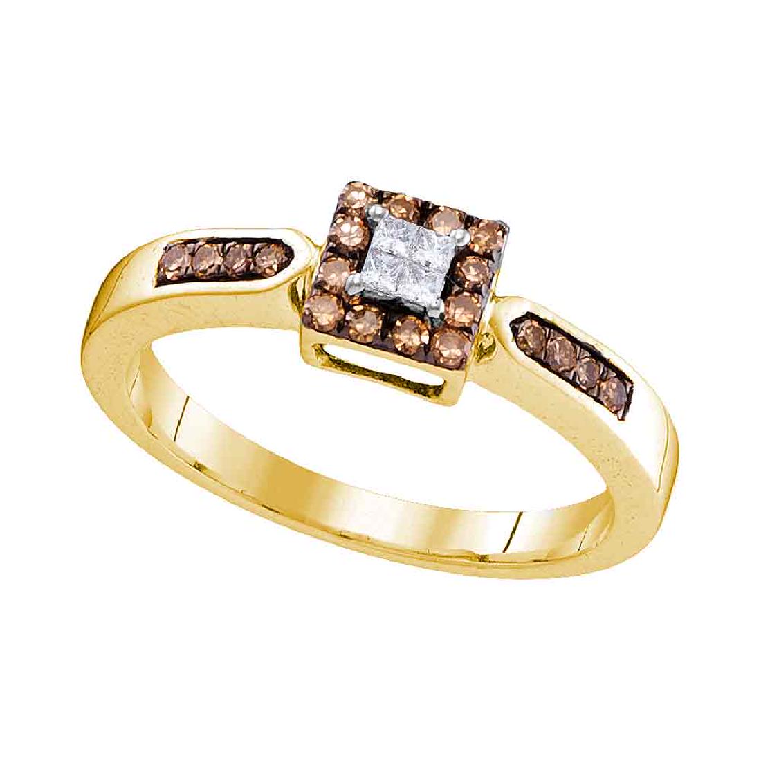 0.25 CTW Cognac-brown Color Diamond Square Cluster Ring: REF-19K4W- SKU: GD104416 ---- 0.25 CTW Cognac-brown Color Diamond Square Cluster Ring 10KT Yellow Gold Manufacturer's Suggested Retail Price: $760.00 Mainstone Type: Colored Brown Diamond @ 0.12ct Mai