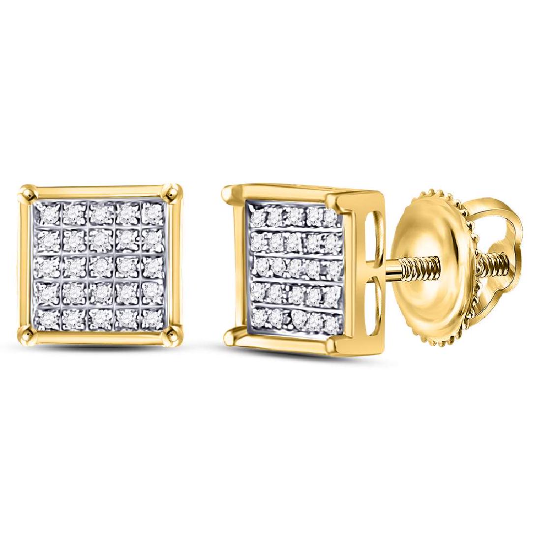 0.15 CTW Diamond Square Cluster Stud Earrings 10KT: REF-8M9H- SKU: GD54320 ---- 0.15 CTW Diamond Square Cluster Stud Earrings 10KT Yellow Gold Manufacturer's Suggested Retail Price: $350.00 Mainstone Type: Diamond @ 0.15ct Mainstone Color: J-K Mainston