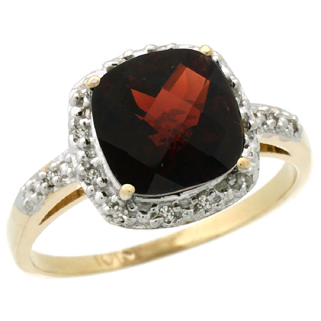 Natural 3.92 ctw Garnet & Diamond Engagement Ring 10K: REF-28W4K ---- SKU:SC-CY910136 ---- Manufacturer's Suggested Retail Price - $900.00 ---- Natural 3.92 ctw Garnet & Diamond Engagement Ring 10K Yellow Gold Gemstone: Natural cushion-cut Garnet @ 3.85 c