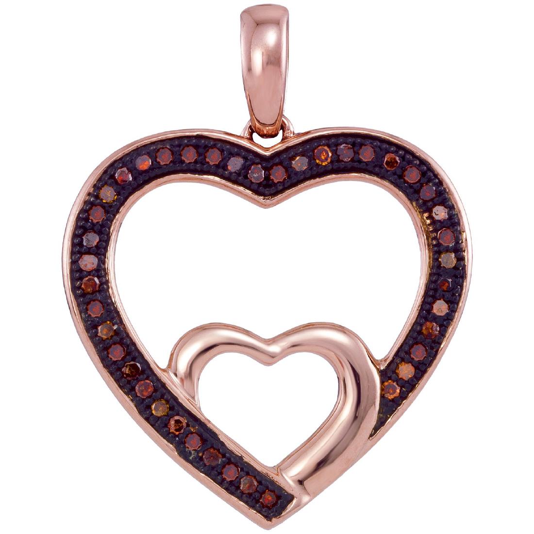 0.12 CTW Red Color Diamond Nested Double Heart Pendant: REF-14H9M- SKU: GD93542 ---- 0.12 CTW Red Color Diamond Nested Double Heart Pendant 10KT Rose Gold Manufacturer's Suggested Retail Price: $590.00 Mainstone Type: Colored Red Diamond @ 0.12ct Mainstone