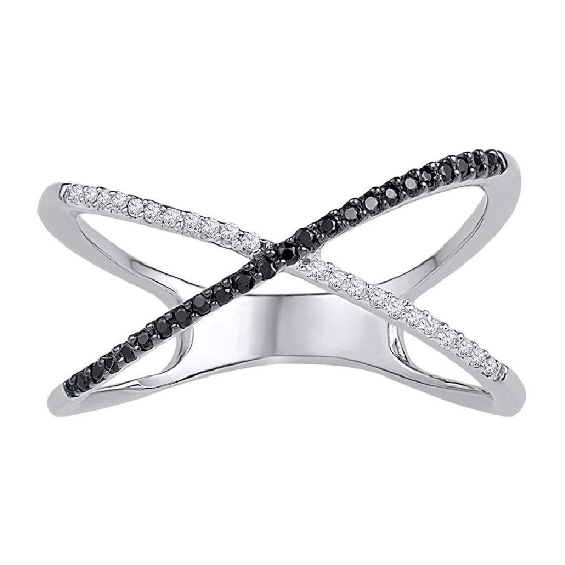 0.16 CTW Black Color Diamond Crossover Ring 10KT White: REF-18X2Y- SKU: GD108787 ---- 0.16 CTW Black Color Diamond Crossover Ring 10KT White Gold Manufacturer's Suggested Retail Price: $710.00 Mainstone Type: Colored Black Diamond @ 0.08ct Mainstone Color: