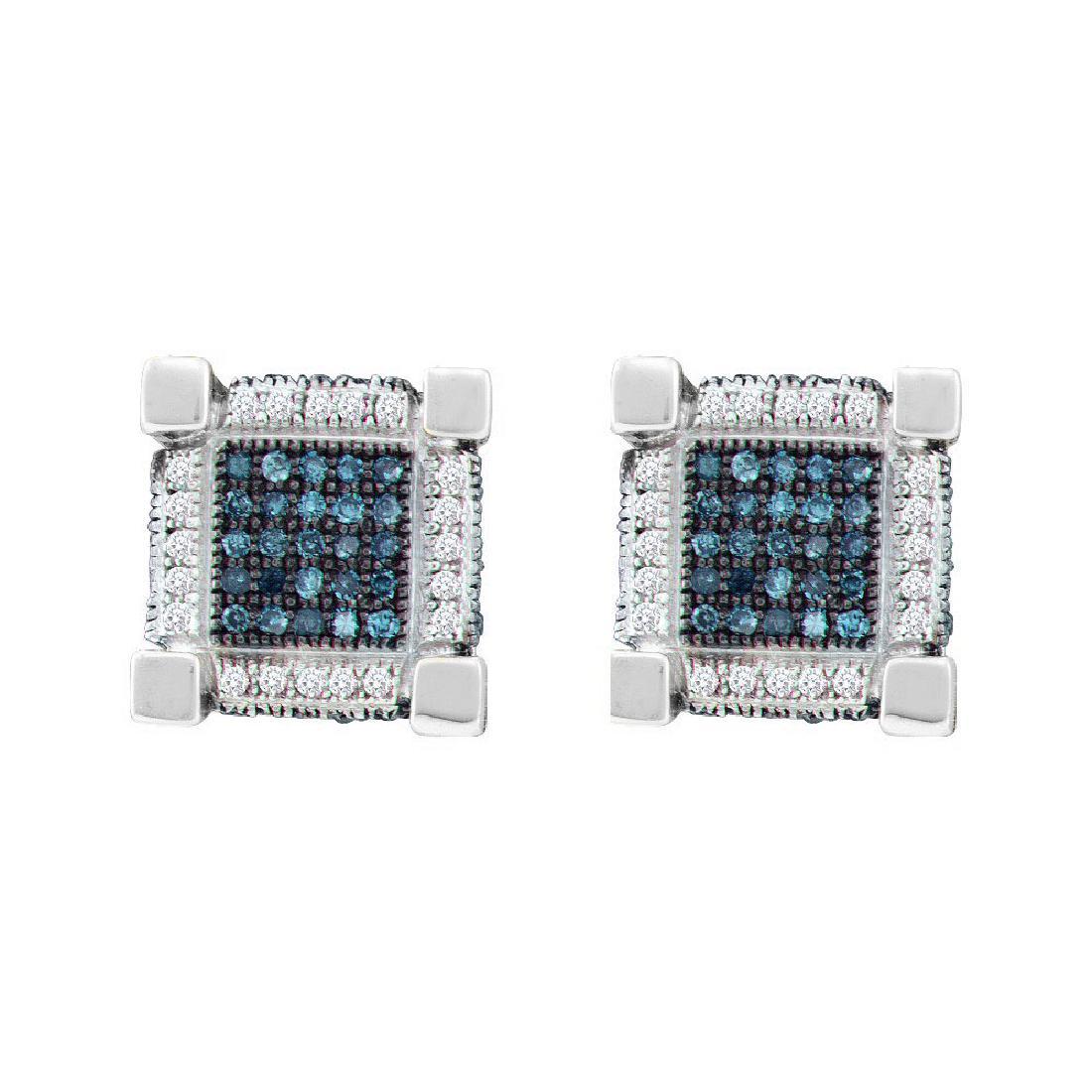 0.79 CTW Mens Blue Color Diamond 3D Cube Square: REF-49F5N- SKU: GD57862 ---- 0.79 CTW Mens Blue Color Diamond 3D Cube Square Earrings 10KT White Gold Manufacturer's Suggested Retail Price: $1940.00 Mainstone Type: Colored Blue Diamond @ 0.66ct Main