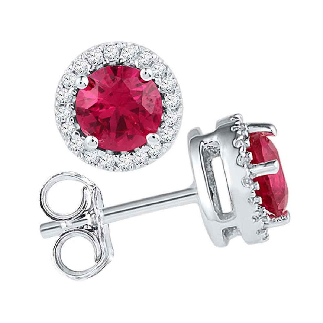 1.36 CTW Created Ruby Solitaire Diamond Screwback: REF-18K2W- SKU: GD106785 ---- 1.36 CTW Created Ruby Solitaire Diamond Screwback Earrings 10KT White Gold Manufacturer's Suggested Retail Price: $710.00 Mainstone Type: Created Ruby @ 1.2ct Mainstone C