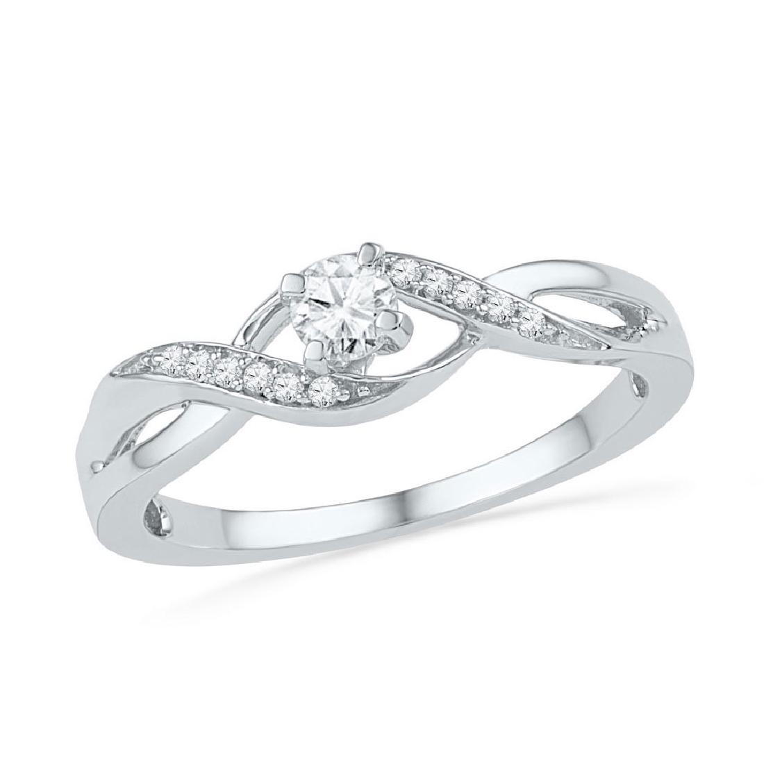 0.16 CTW Diamond Solitaire Crossover Promise Bridal: REF-24H2M- SKU: GD100769 ---- 0.16 CTW Diamond Solitaire Crossover Promise Bridal Ring 10KT White Gold Manufacturer's Suggested Retail Price: $940.00 Mainstone Type: Diamond @ 0.12ct Mainstone Color: 
