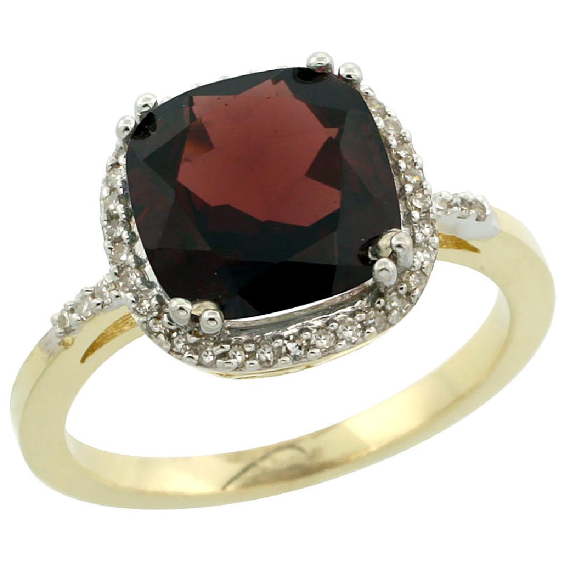 Natural 4.11 ctw Garnet & Diamond Engagement Ring 14K: REF-48Y2X ---- SKU:SC-CY410121 ---- Manufacturer's Suggested Retail Price - $1500.00 ---- Natural 4.11 ctw Garnet & Diamond Engagement Ring 14K Yellow Gold Gemstone: Natural cushion-cut Garnet @ 4 ctw