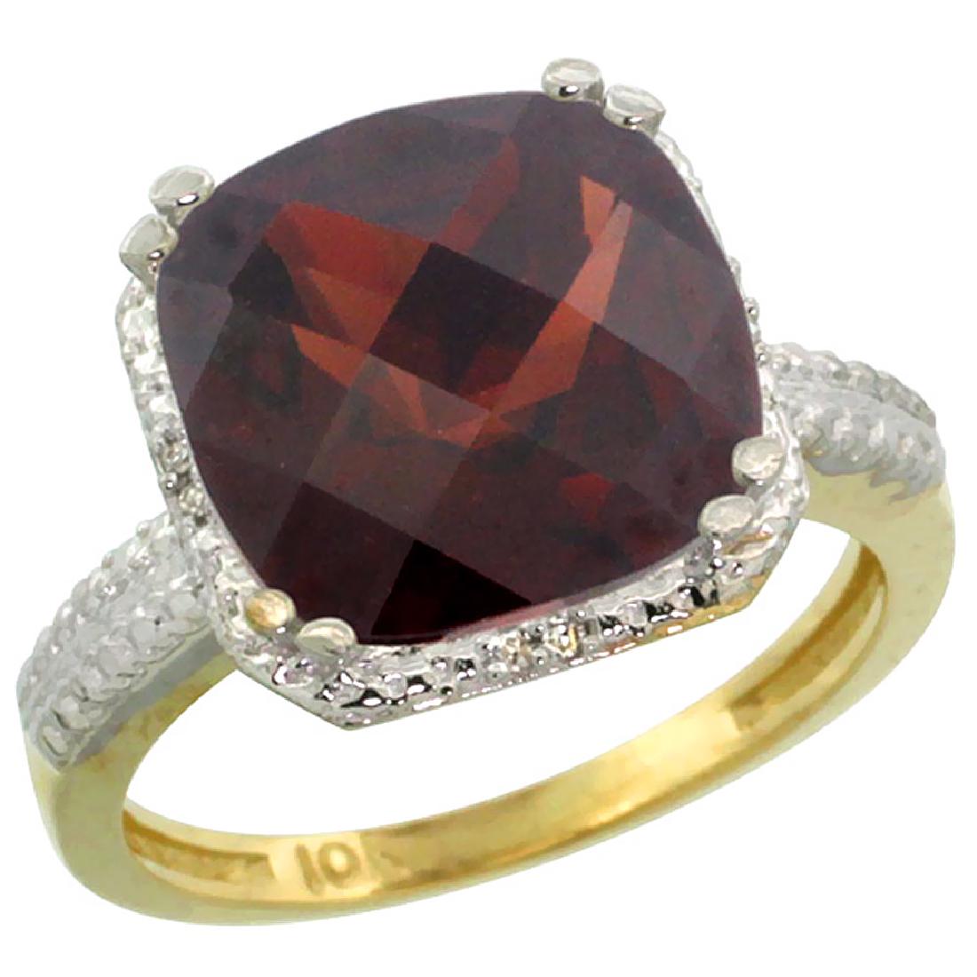 Natural 5.96 ctw Garnet & Diamond Engagement Ring 10K: REF-39N7G ---- SKU:SC-CY910145 ---- Manufacturer's Suggested Retail Price - $1200.00 ---- Natural 5.96 ctw Garnet & Diamond Engagement Ring 10K Yellow Gold Gemstone: Natural cushion-cut Garnet @ 5.94 