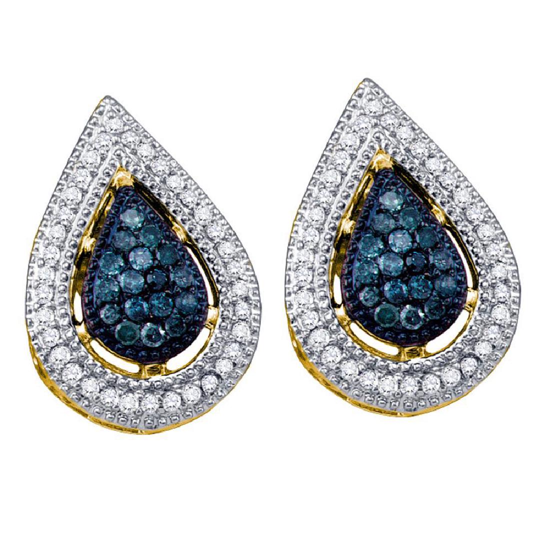 0.40 CTW Blue Color Diamond Teardrop Cluster Earrings: REF-34F4N- SKU: GD60787 ---- 0.40 CTW Blue Color Diamond Teardrop Cluster Earrings 10KT Yellow Gold Manufacturer's Suggested Retail Price: $1350.00 Mainstone Type: Colored Blue Diamond @ 0.20ct Mainst