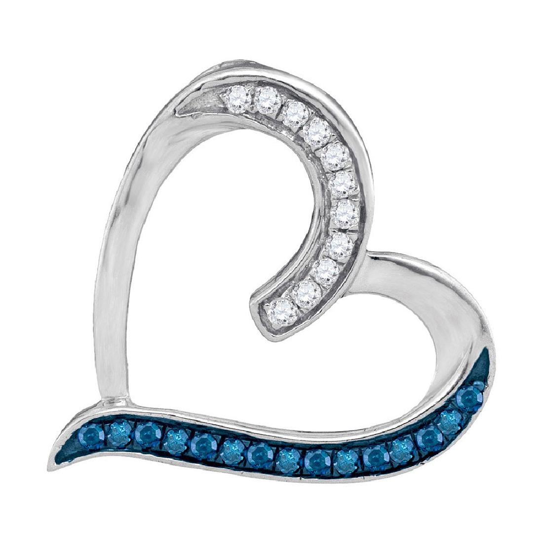 0.20 CTW Blue Color Diamond Heart Outline Pendant 10KT: REF-14F9N- SKU: GD94837 ---- 0.20 CTW Blue Color Diamond Heart Outline Pendant 10KT White Gold Manufacturer's Suggested Retail Price: $590.00 Mainstone Type: Colored Blue Diamond @ 0.12ct Mainstone Co