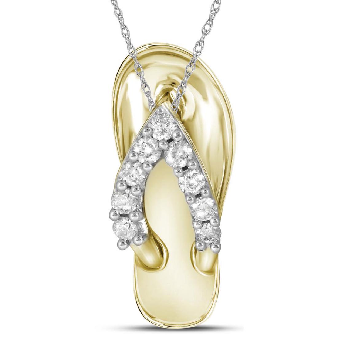 0.15 CTW Diamond Flip Flop Sandal Nautical Pendant 10KT: REF-18M2H- SKU: GD22628 ---- 0.15 CTW Diamond Flip Flop Sandal Nautical Pendant 10KT Yellow Gold Manufacturer's Suggested Retail Price: $710.00 Mainstone Type: Diamond @ 0.15ct Mainstone Color: H-I Ma