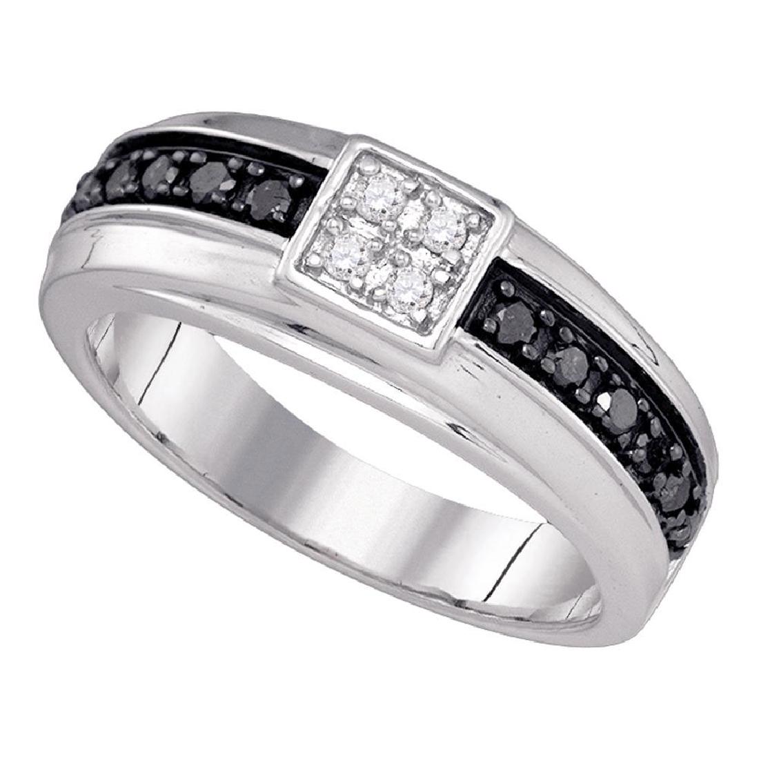 0.45 CTW Mens Black Color Diamond Wedding Anniversary: REF-34H4M- SKU: GD81409 ---- 0.45 CTW Mens Black Color Diamond Wedding Anniversary Ring 10KT White Gold Manufacturer's Suggested Retail Price: $1350.00 Mainstone Type: Diamond @ 0.16ct Mainstone Color