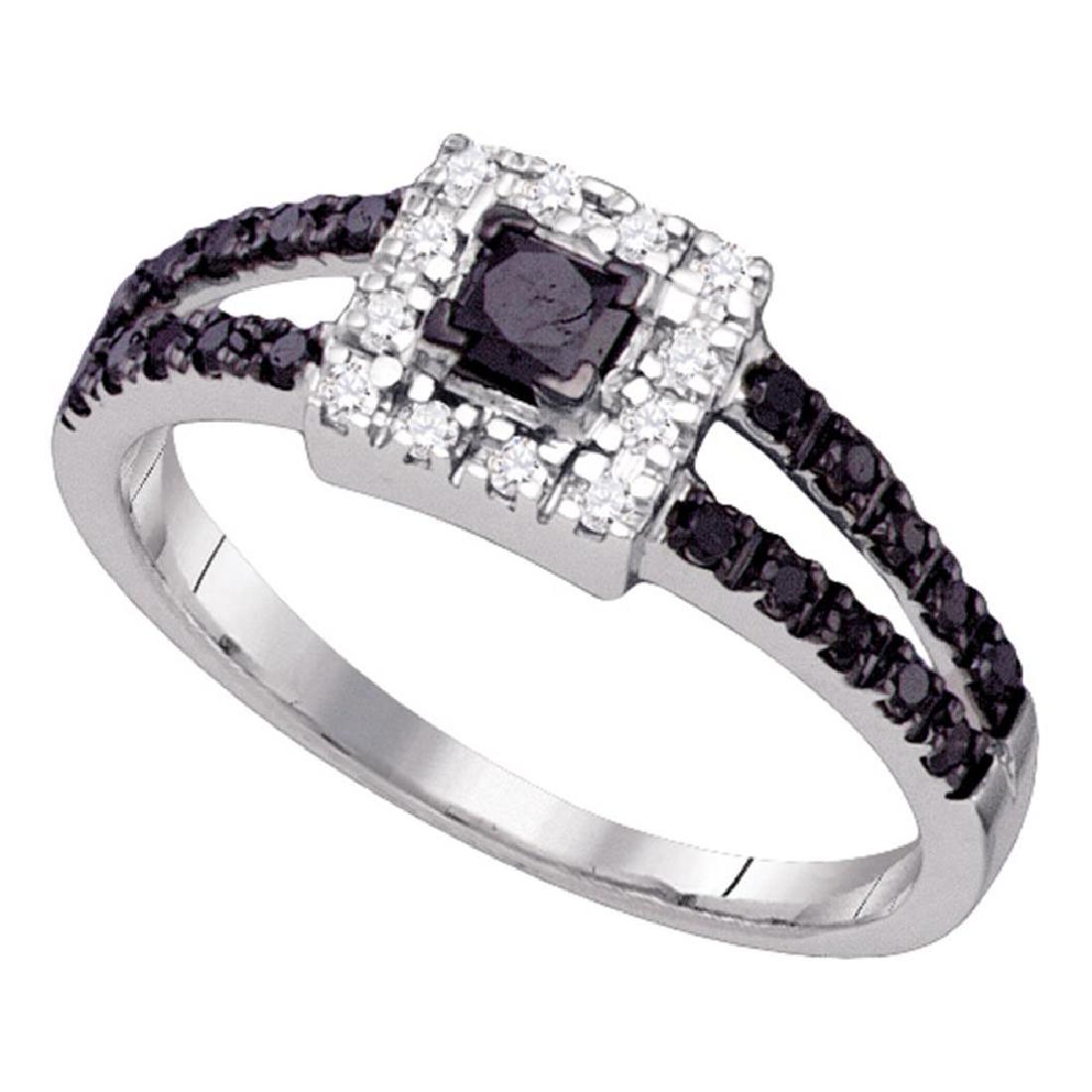 0.55 CTW Princess Black Color Diamond Halo Bridal Ring: REF-25H4M- SKU: GD66760 ---- 0.55 CTW Princess Black Color Diamond Halo Bridal Ring 14KT White Gold Manufacturer's Suggested Retail Price: $1000.00 Mainstone Type: Colored Black Diamond @ 0.44ct Mains