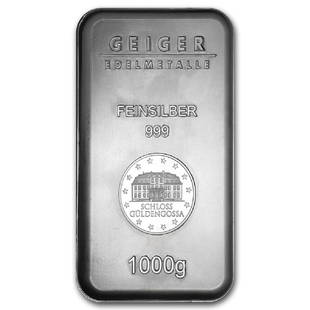 Genuine 1 kilo 0.999 Fine Silver Bar - Geiger Security: SKU: 74694 - One piece Genuine 1 kilo 0.999 Fine Silver Bar - Geiger Security Series