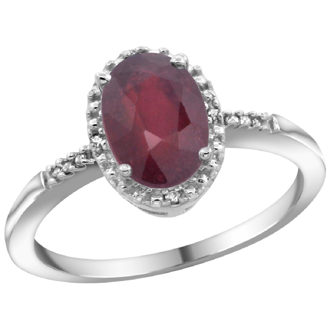 Natural 1.5 ctw Ruby & Diamond Engagement Ring 10K: REF-18N2G ---- SKU:SC-CW914113 ---- Manufacturer's Suggested Retail Price - $600.00 ---- Natural 1.5 ctw Ruby & Diamond Engagement Ring 10K White GoldGemstone: Natural Oval-shape Ruby @ 1.47 ctwDiamon