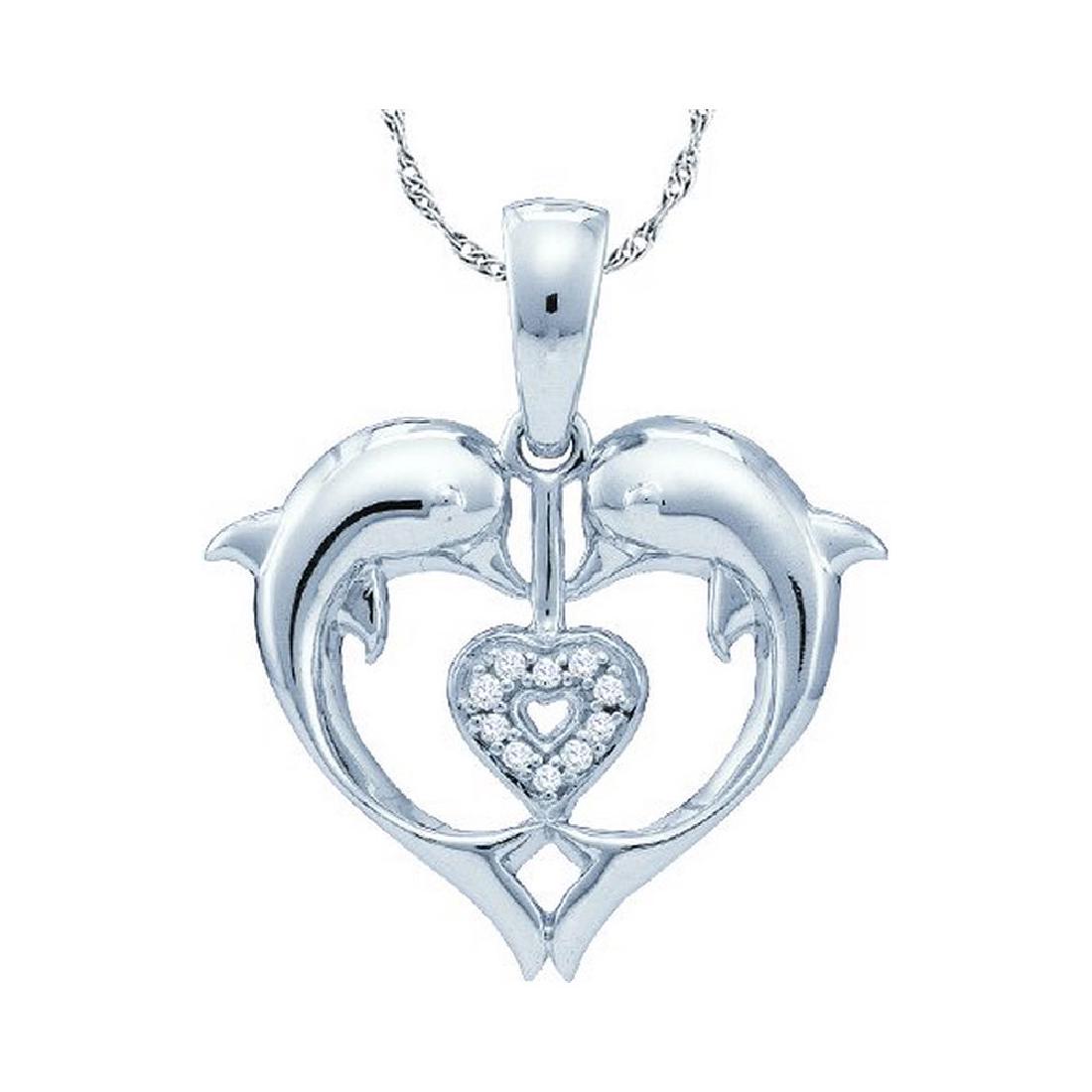 0.03 CTW Diamond Double Dolphin Heart Love Pendant 10KT: REF-10N5F- SKU: GD55751 ---- 0.03 CTW Diamond Double Dolphin Heart Love Pendant 10KT White Gold Manufacturer's Suggested Retail Price: $410.00 Mainstone Type: Diamond @ 0.03ct Mainstone Color: J-K Mai