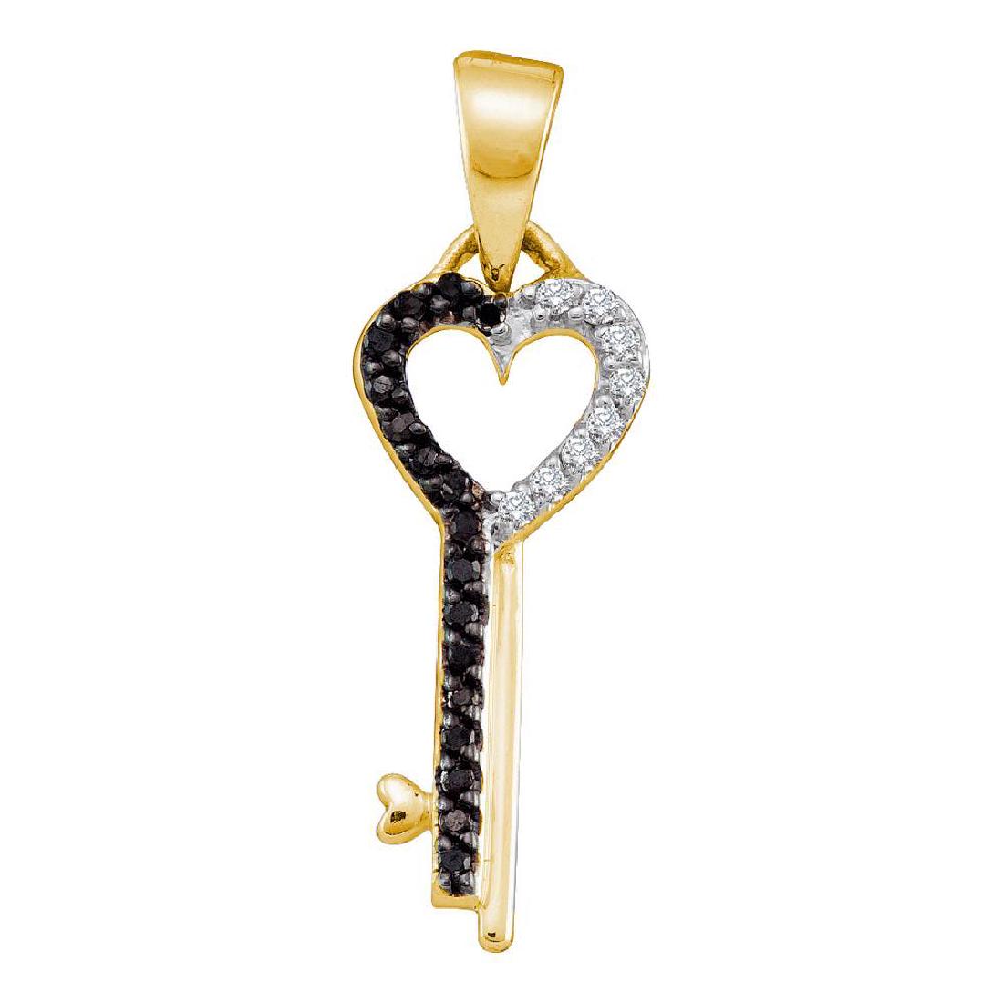 0.10 CTW Black Color Diamond Key Heart Pendant 10KT: REF-10Y5X- SKU: GD60454 ---- 0.10 CTW Black Color Diamond Key Heart Pendant 10KT Yellow Gold Manufacturer's Suggested Retail Price: $410.00 Mainstone Type: Colored Black Diamond @ 0.07ct Mainstone Col
