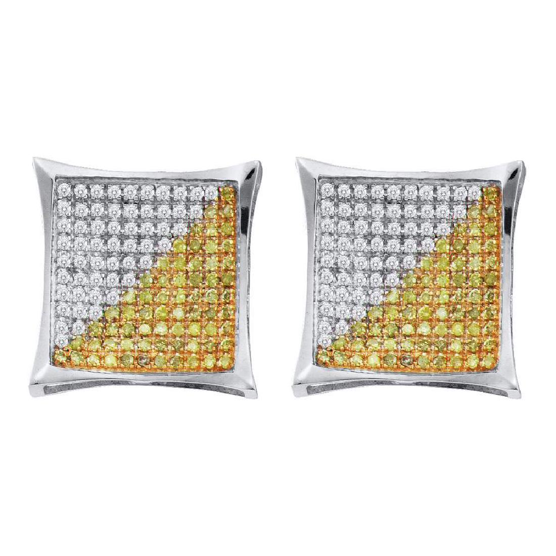 0.15 CTW Mens Yellow Color Diamond Square Kite Cluster: REF-11K2W- SKU: GD54353 ---- 0.15 CTW Mens Yellow Color Diamond Square Kite Cluster Earrings 10KT White Gold Manufacturer's Suggested Retail Price: $440.00 Mainstone Type: Colored Yellow Diamond @ 0.0