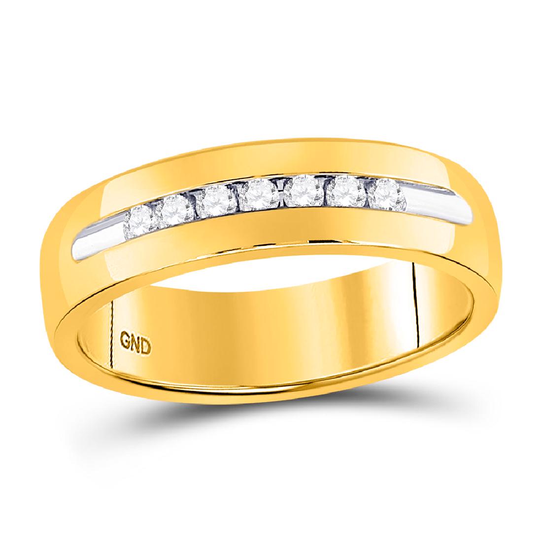 0.25 CTW Mens Channel-set Diamond Wedding Anniversary: REF-67W4K- SKU: GD40884 ---- 0.25 CTW Mens Channel-set Diamond Wedding Anniversary Ring 14KT Yellow Gold Manufacturer's Suggested Retail Price: $2650.00 Mainstone Type: Diamond @ 0.25ct Mainstone Colo