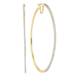 0.50 CTW Diamond Large Hoop Earrings 10KT Yellow Gold -: REF-52X4Y- SKU: GD65071 ---- 0.50 CTWDiamond Large Hoop Earrings 10KT Yellow Gold Manufacturer's Suggested Retail Price: $2060.00 Mainstone Type: Diamond @ 0.50ct Mainstone Color: J-K Mainstone Clarit