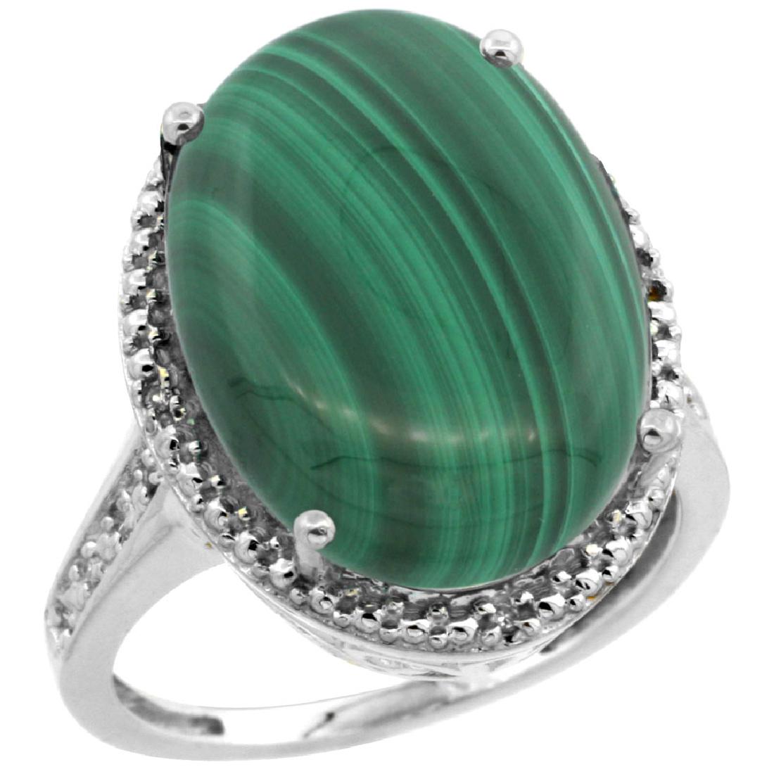 Natural 14.04 ctw Malachite & Diamond Engagement Ring: REF-42R3Z ---- SKU:SC-CW947108 ---- Manufacturer's Suggested Retail Price - $1300.00 ---- Natural 14.04 ctw Malachite & Diamond Engagement Ring 10K White GoldGemstone: Natural Oval-shape Malachite @ 1