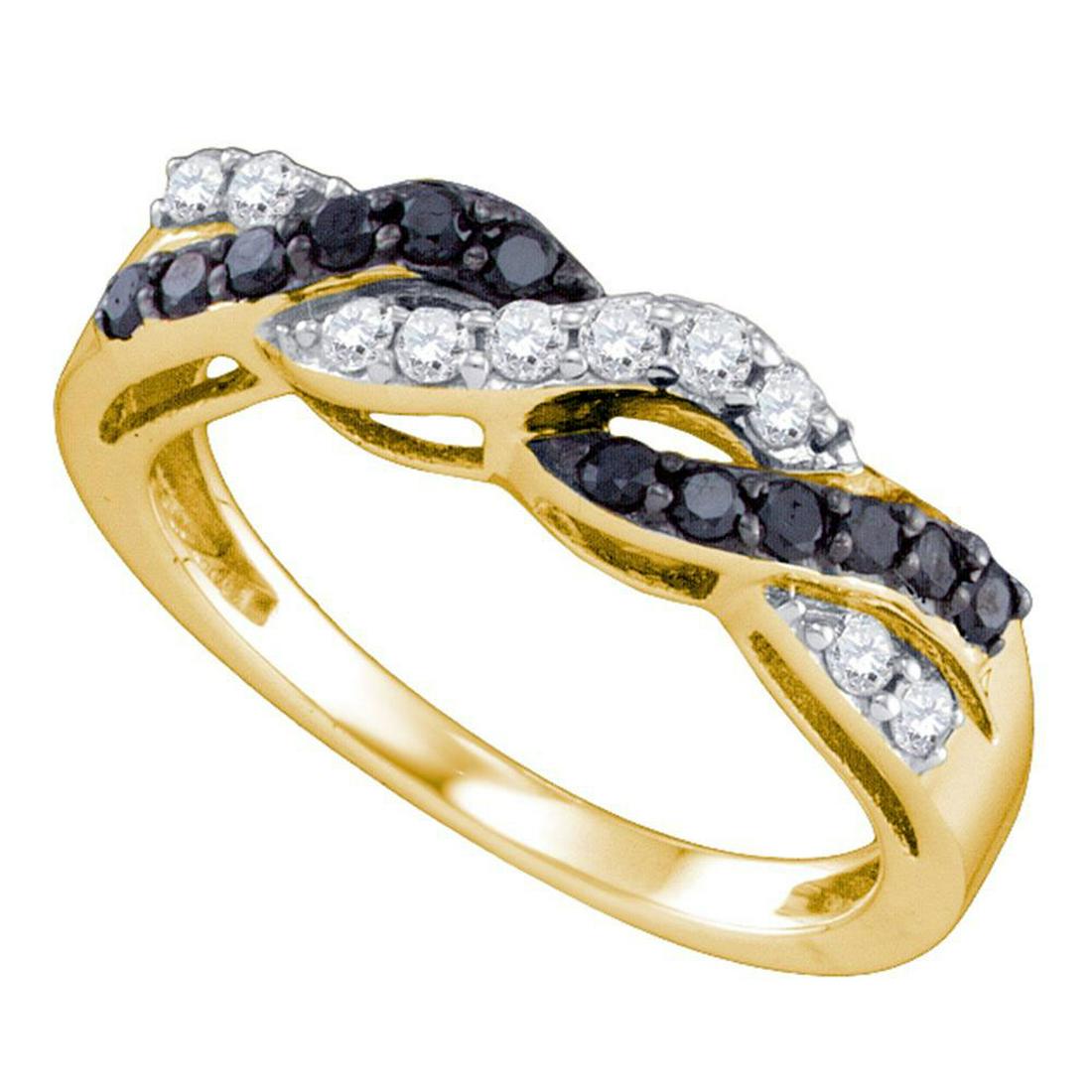 0.45 CTW Black Color Diamond Crossover Ring 10KT Yellow: REF-32X9Y- SKU: GD74450 ---- 0.45 CTW Black Color Diamond Crossover Ring 10KT Yellow Gold Manufacturer's Suggested Retail Price: $1290.00 Mainstone Type: Colored Black Diamond @ 0.20ct Mainstone Color